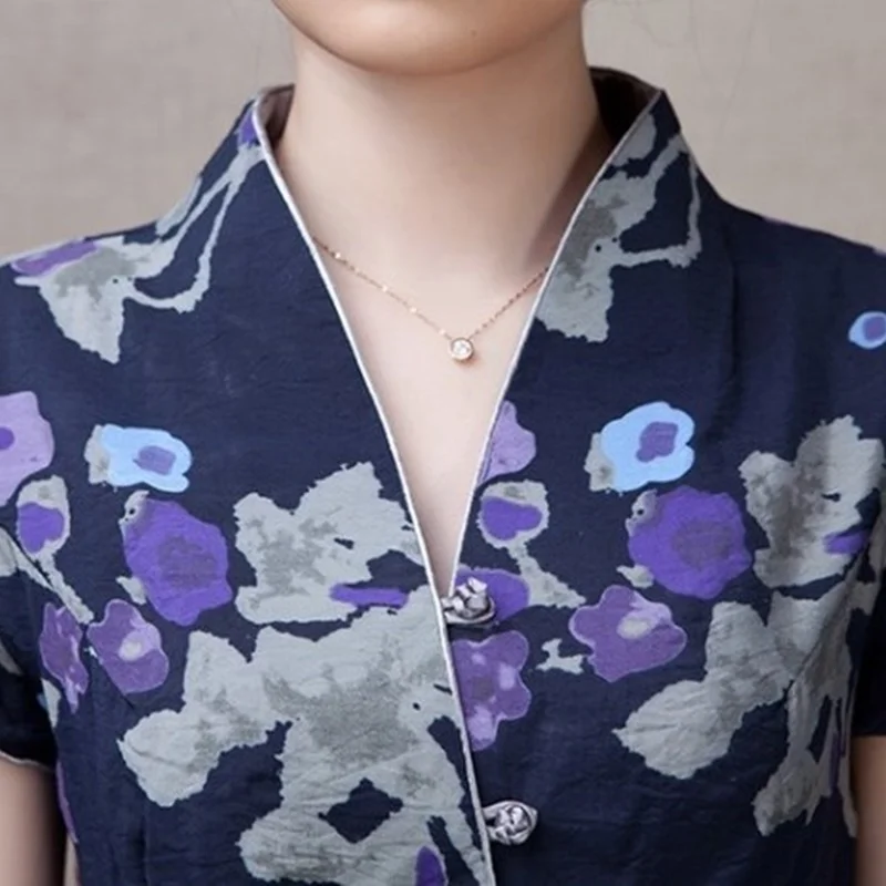 Китайские Топы Cheongsam для женщин летняя одежда Шанхай Тан Женская винтажная фольклорная рубашка женские китайские Топы TA1606