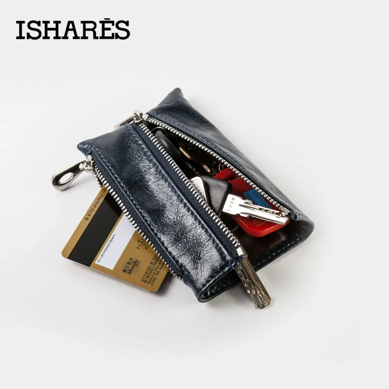 ISHARES brand designer wax paper leather zip 3 colors key wallets women