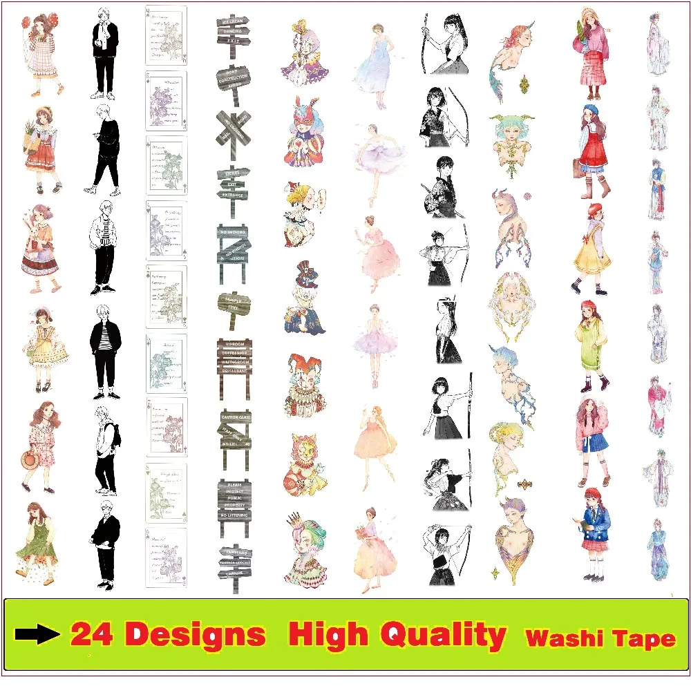 24Designs Beijing opera/Beauty Model/Girls/Flowers/Cartoon Japanese Washi Decorative Adhesive DIY Masking Paper Tape StickerGift