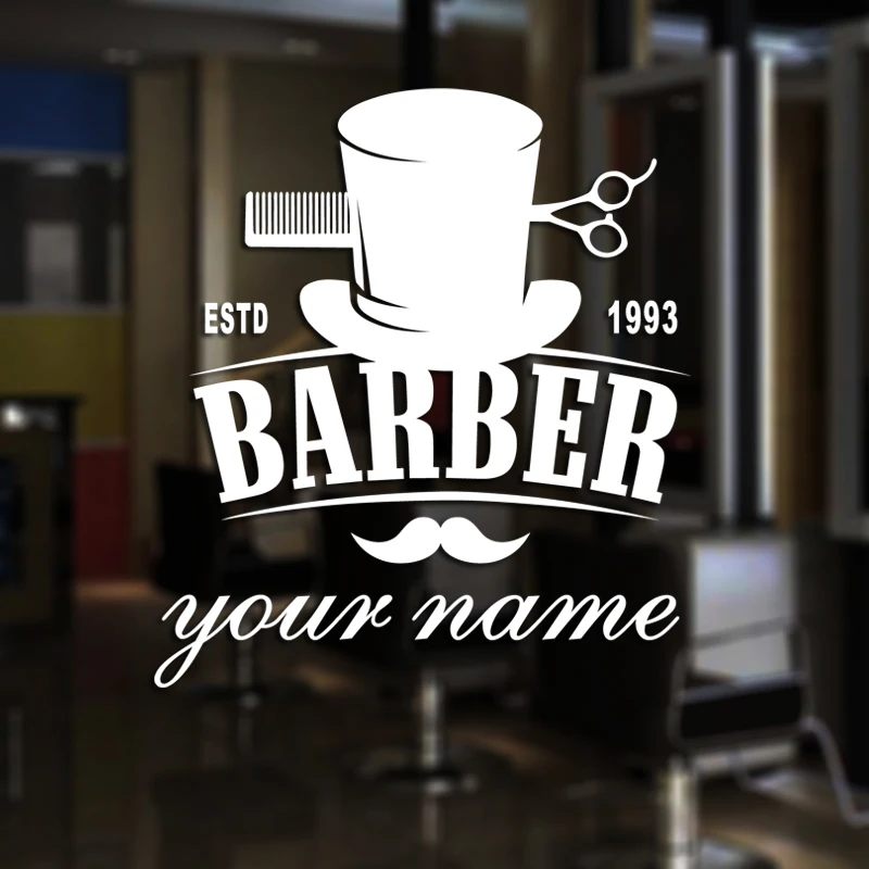 Man Barber Shop Sticker Estd Customized Name Bread Decal Haircut Shavers Posters Vinyl Wall Art Decals Decor Windows Decoration