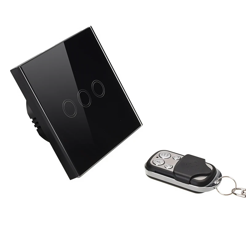 VHOME EU/UK Remote Control wall light touch switch black 3gang 1way