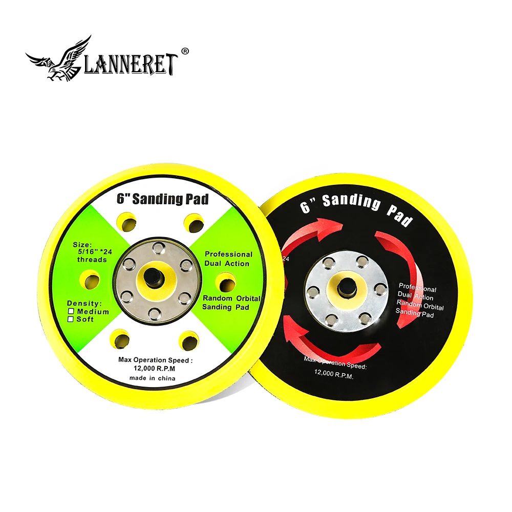 

LANNERET 150mm/125mm 6-Holes Flocking Sandpaper Sucker M8 Thread Hook&loop Backing Pad 5''/6'' Sanding Pad