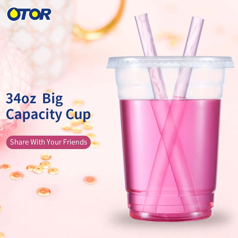 OTOR 20pcs 34oz прозрачные пластиковые чашки молочные коктейли для напитков стаканы для сока с двойной крышкой отверстия одноразовые стаканы на вынос вечерние поставки