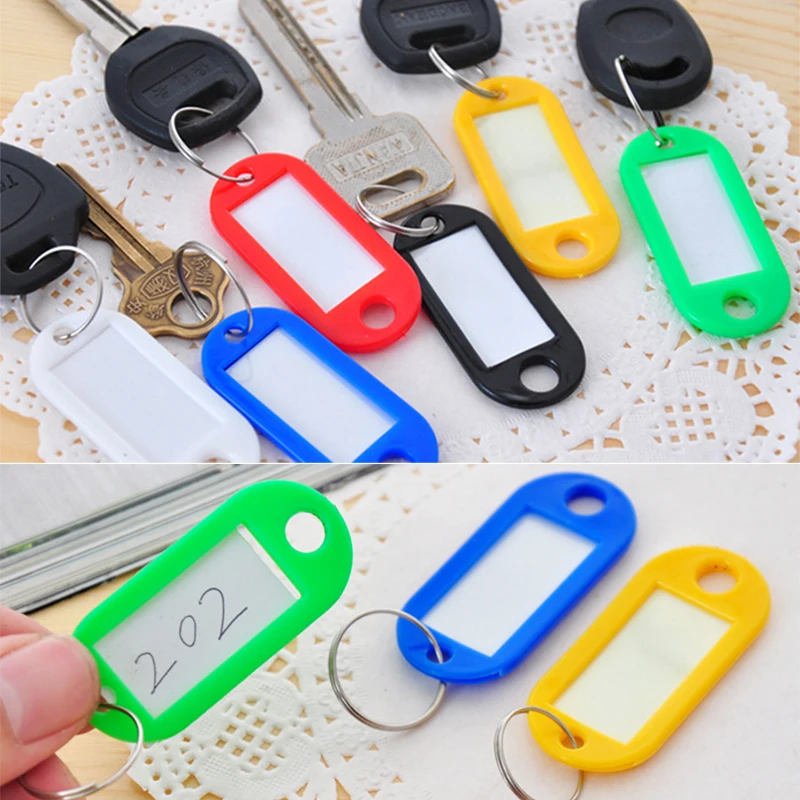 

New 50Pcs/lot Colorful Travel Plastic Name Key Tags Luggage Label ID Card With Keyring Outdoor Travel Kit Accessory