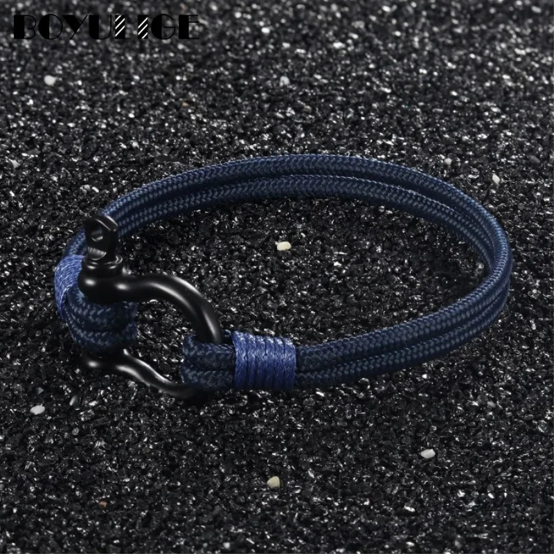 

Trend Survival Bracelet Black Stainless Steel Horseshoe Buckle Milan Rope Hand-woven DIY Multi-layer Bracelet For Men And Women