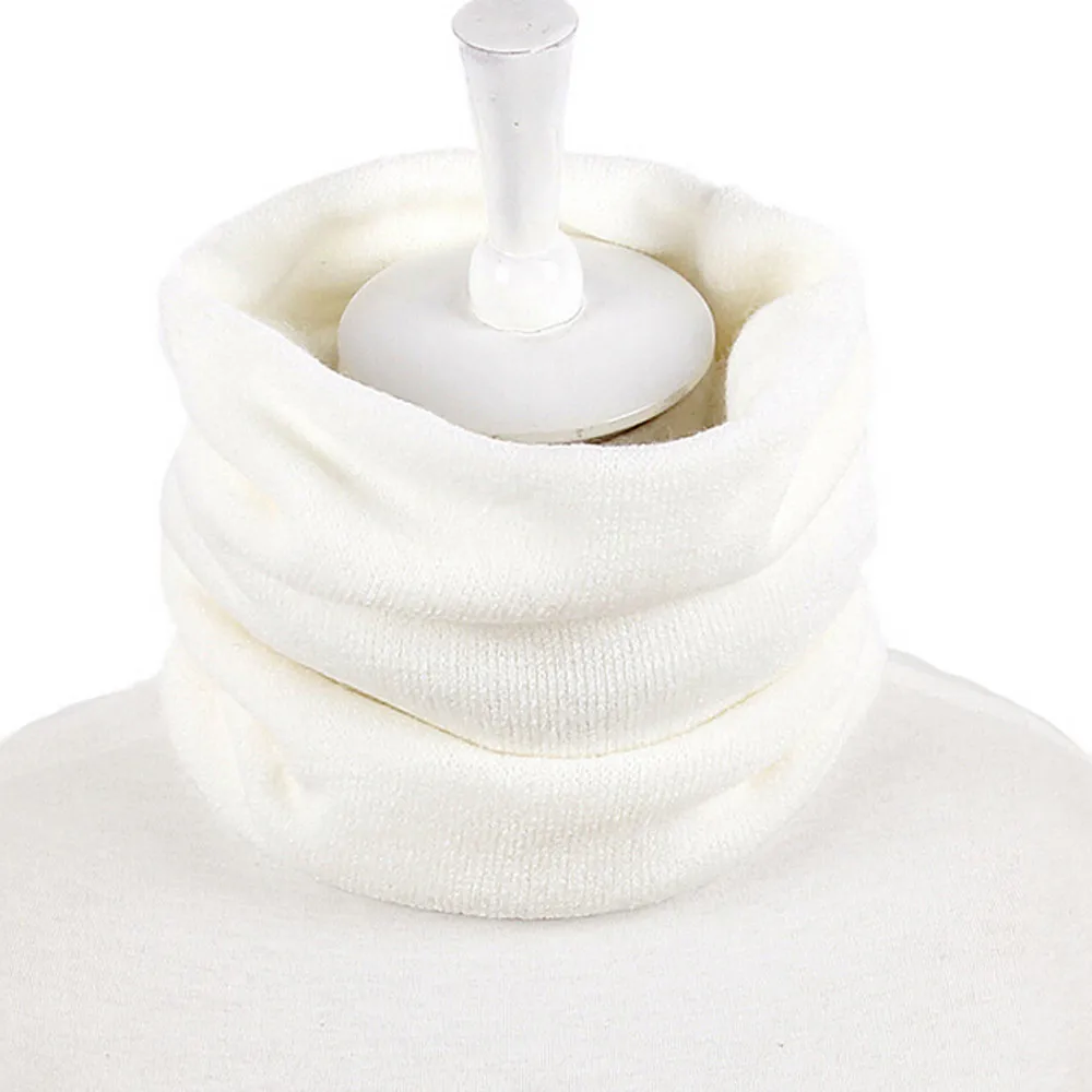 Зимний женский шарф однотонный теплый вязаный хомут шеи хлопок шаль-кольцо шарф женский шарф - Цвет: White