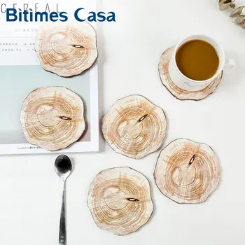 

Bitimes 6PCS/Lot Wood Pattern Placemat Set Round MDF Drink Table Coasters Coffee Cup Mat Coaster Dining Home Decoration