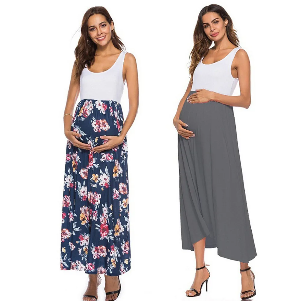 

Women exquisite Maternity Dresses Sleeveless Ruched Color Cotton Blend Maxi Maternity Dresses Summer Daily Casual Dresses