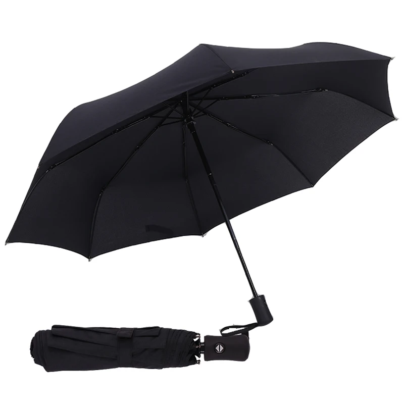 Зонт от дождя для женщин автоматический 3 складной прочный зонт от ветра легкий и прочный компактный для путешествий на открытом воздухе мужской зонт - Цвет: Black