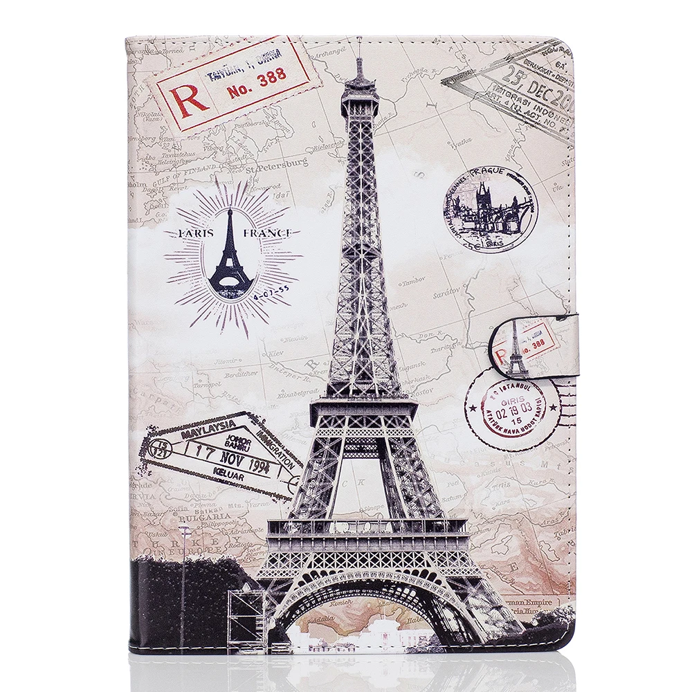 

Newest Printed Owl the Eiffel Tower Tablet Case for Apple iPad 2 3 4 PU Leathet Case Stand Cover Shell For Kids coque para capa