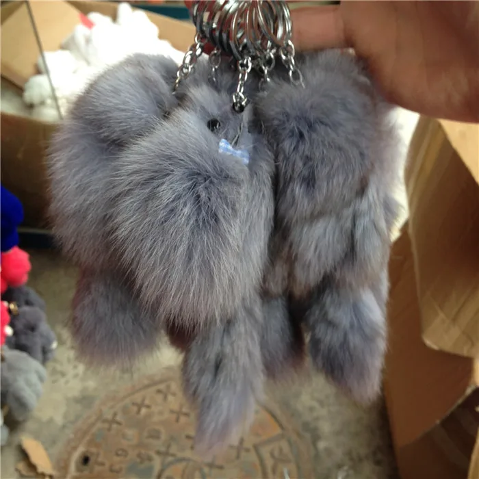 Новая модная цепочка для ключей из меха лисы с помпонами, женская сумка, брелок для ключей в машину, женский брелок в форме маленькой лисы, ювелирное изделие для мужчин, брелок - Цвет: Gray Fox