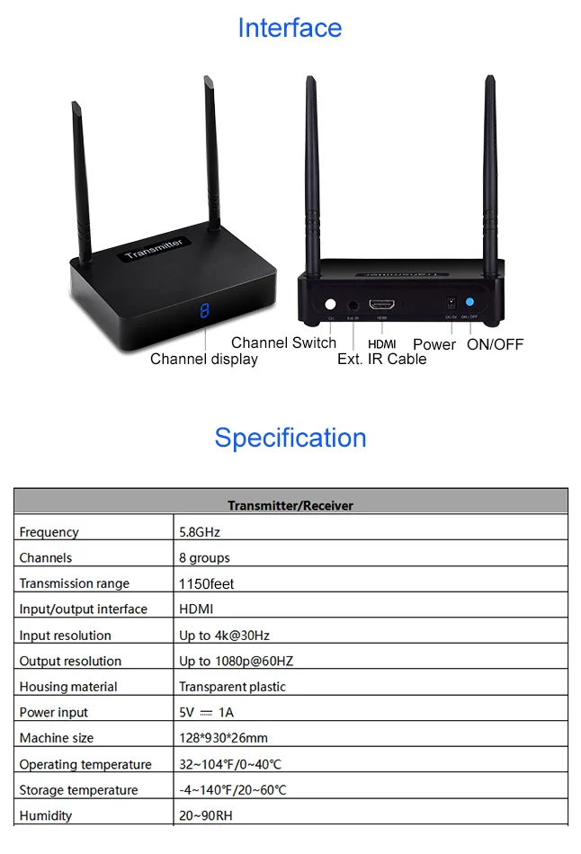 Measy HD585 беспроводной HDMI адаптер/Набор насадок с поддержкой 1080 P 3D 350 м с ИК проходом для HDTV проекторы