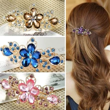 Новая мода Женская бижутерия с прозрачными стразами цветок заколка для волос