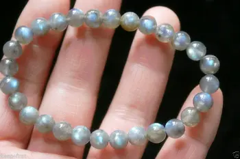 

New Beautiful 7-8mm Blue Flash Labradorites Natural Beads stretchy Bracelet 7.5'' AA