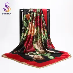 [BYSIFA] Китай Roese большой площади шарфы для женщин демисезонный Новинка 2017 года дизайн красные, черные цветы Шелковый шарф бренд
