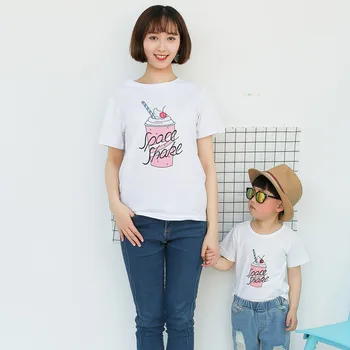 

Family Summer Tshirt Mother Dad Kids Tees French Fries Ice Cream Printing Europe and America Cotton Family Look Short Sleeve