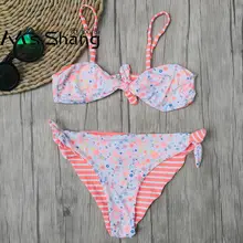 Купальник для девочки от 5 до 12 лет, Детский комплект бикини для девочек с принтом, детская одежда для плавания с бантом, детский купальник для девочек, купальный костюм