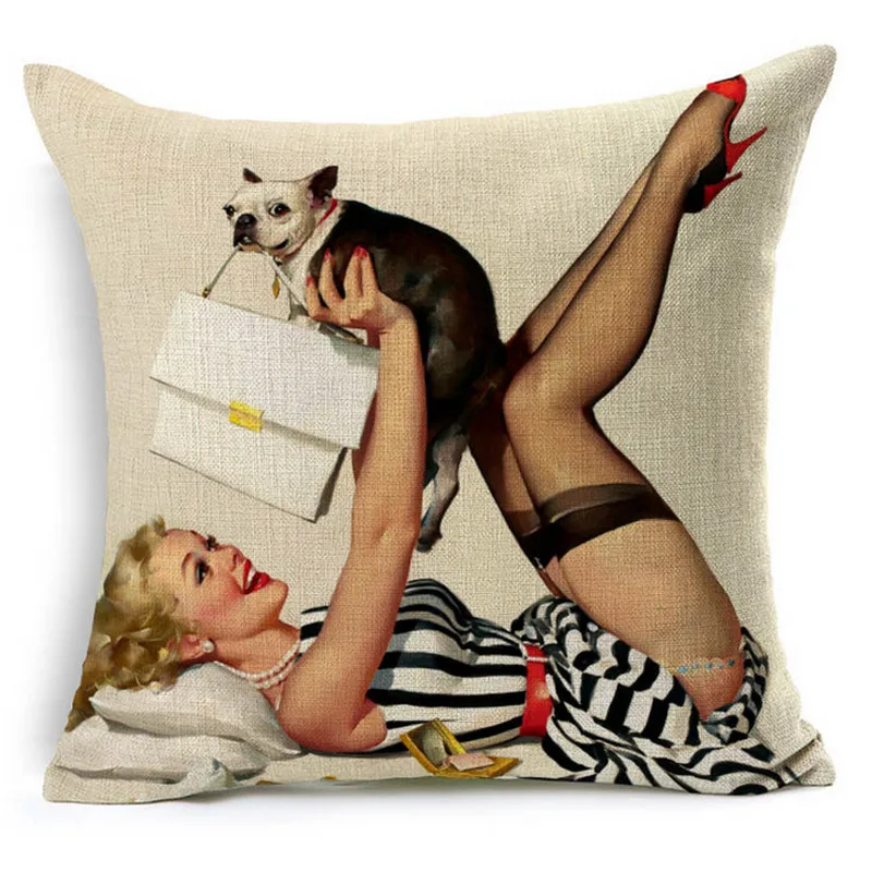 

Nordic Europe Style Retro Girl Cotton Linen Decorative Throw Pillow Pouf For Sofa Bed Chair Cushion Home Decor Almofadas d303