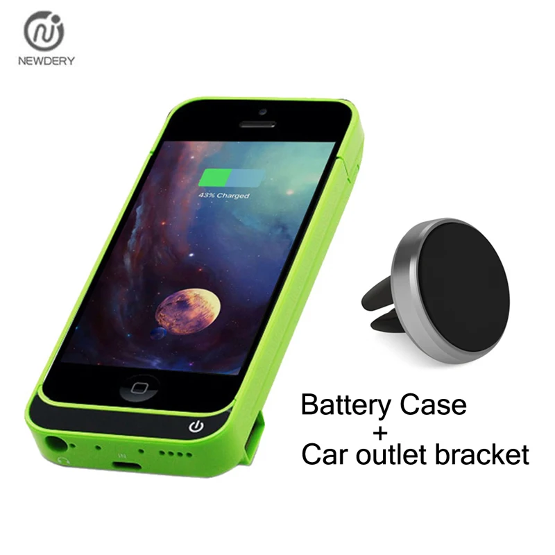 

NEWDERY 5S External Backup Power bank Pack battery Charger Case Cover For iphone SE 5 5C with Magnetic Car outlet bracket holder