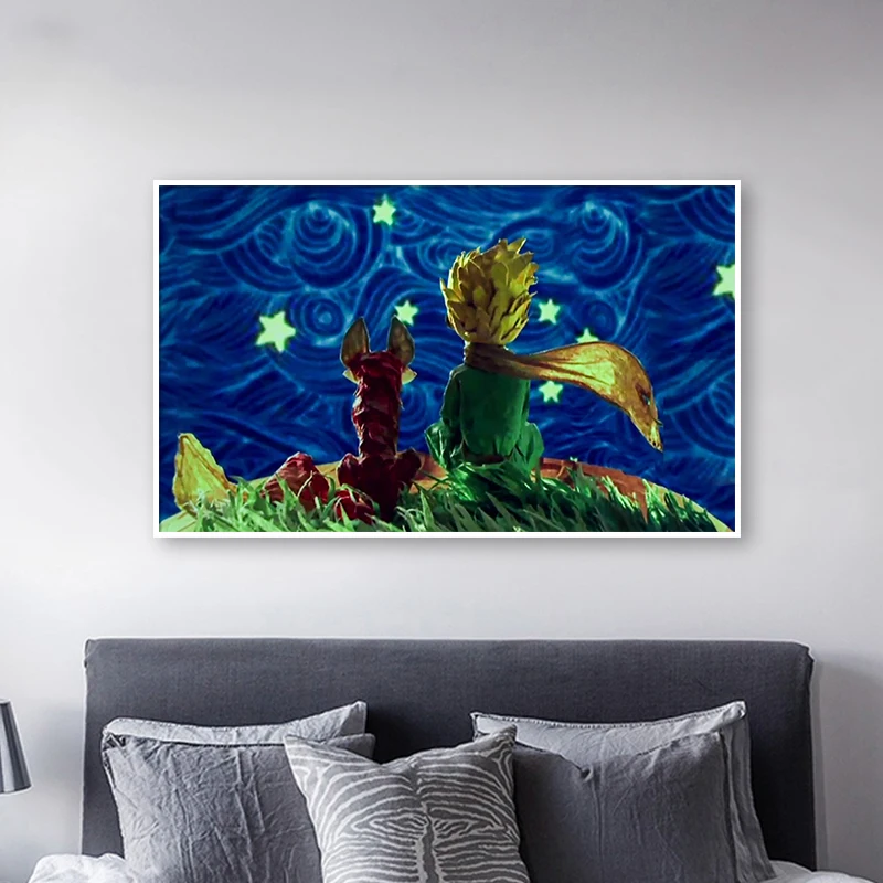 

new 5d painting by numbers art paint by number Diy Little Prince and Little Fox Look at Starry Sky