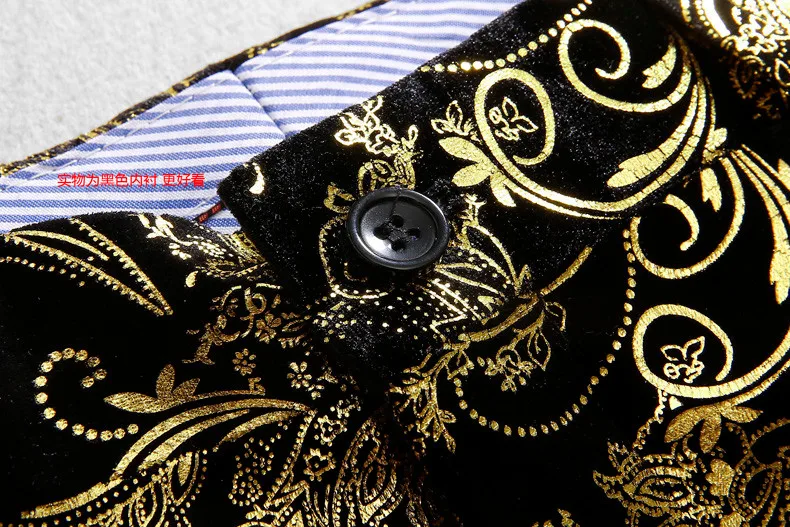 Мужской свадебный костюм с принтом Пейсли Цветочный черный золотой смокинг сценические костюмы для певицы приталенный мужской костюм с брюками M-3XL