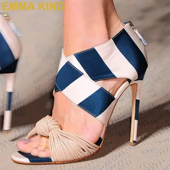 

2019 Brand New Fashion Striped Women Summer Shoes Sexy High Heels Sandals Bowknot Stiletto Woman Sandals Drop Shipping 35-43