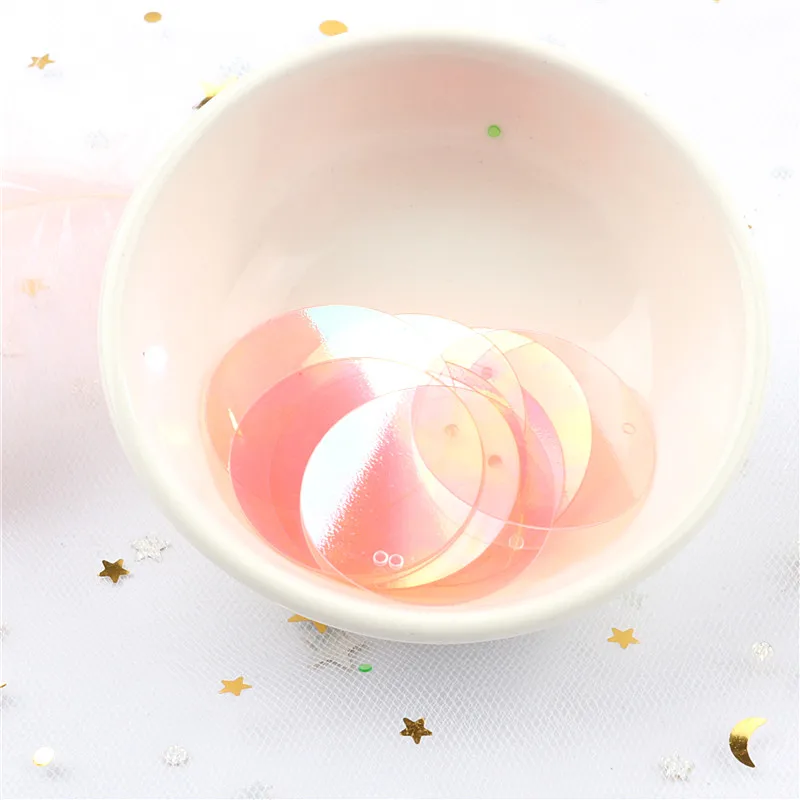 Прозрачные блестки 60 шт. 25 мм большие круглые Блестки ПВХ свободная тесьма с пайетками для шитья Ремесло для свадебного украшения 1 боковое отверстие - Цвет: Tranparent L Pink