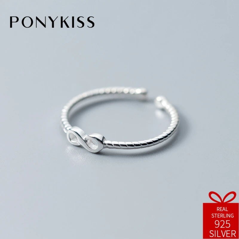 PONYKISS Classic 100% 925 пробы Серебряное регулируемое Открытое кольцо простое изящное