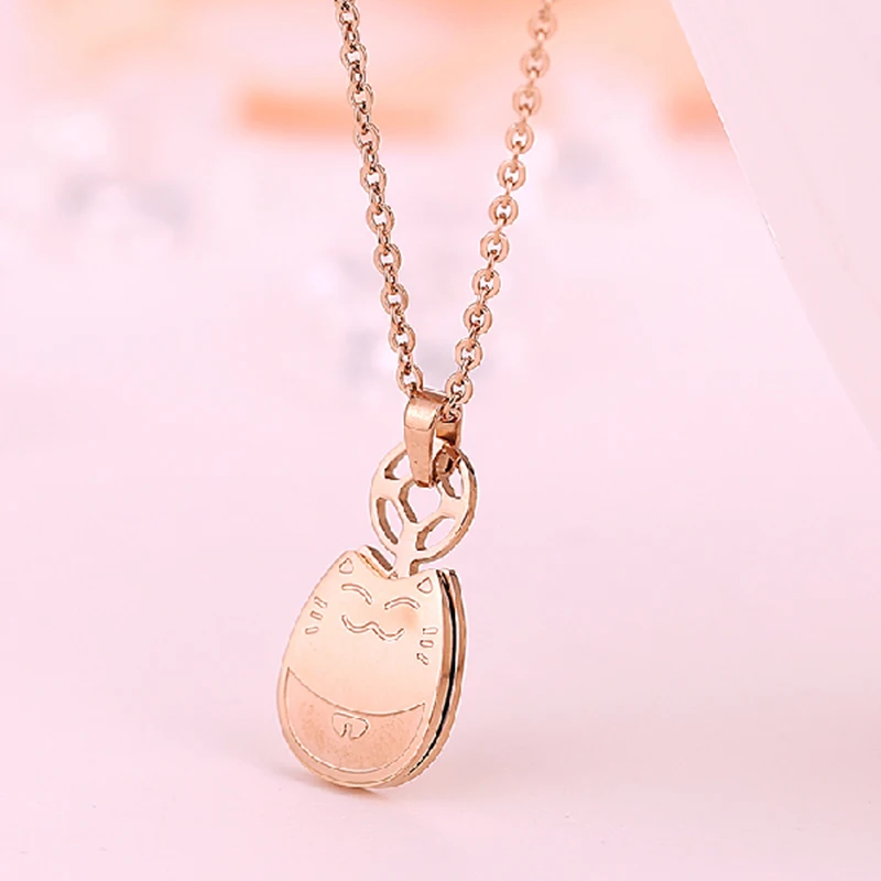 

18KGP Rose Titanium Steel "My Neighbor Totoro" Pendant Necklace Charm Brand Jewelry for Women Free Shipping (GN021)