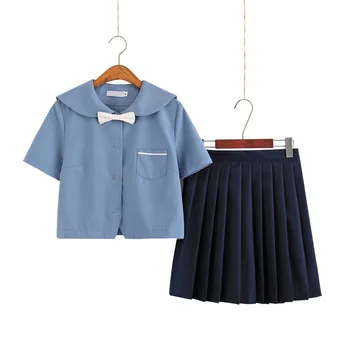

2019 Japanese Style Student Girls Summer School Uniform Sailor Shirt+pleated Skirt Set Woman Cosplay Costumes Sexy Navy Jk Suit