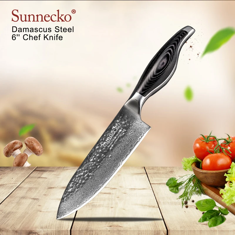 

SUNNECKO 6 inch Chef Knife Multiplayer Damascus Steel Sharp Blade kitchen knives Pakka Wood Handle Japanese Meat Fruit Cutter