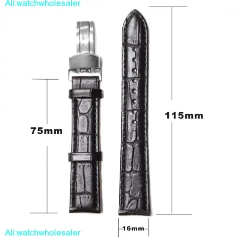 16mm Good Black All Genuine Leather Unisex Croco Watch Band Straps WB1037D16GB