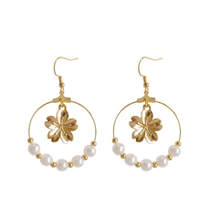 Elegant Japan Sakura Clip Earring with Simulated Pearl Round Clip