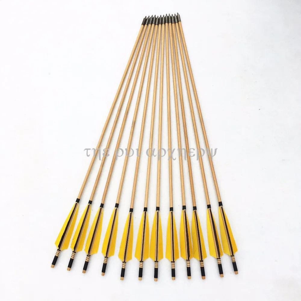 Günstig Für Recurve Bögen mit Splitter Punkt shooting32inch 6 12 24 stücke Handmade Holz Pfeile Bogenschießen Fasan Federn