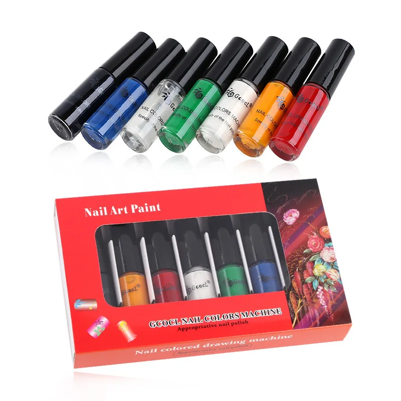 Стемпинг ногтей покрытие для ногтей штамп шаблоны лак 7 бутылок/набор цветной штамповки лак для ногтей ручка 7 цветов vernis