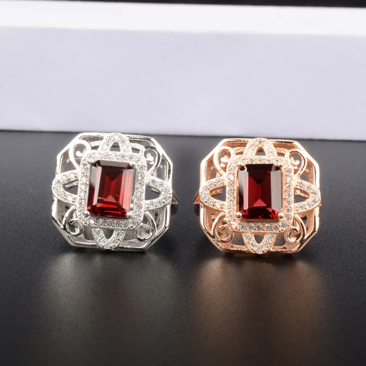 

[MeiBaPJ Natural Red Garnet Gemstone Trendy Flower Ring for Women Real 925 Sterling Silver Charm Fine Jewelry