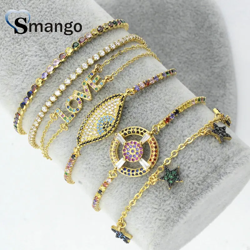 Женский браслет cz, модные украшения, Новое поступление! Смешанная форма, шесть дизайнов, золотые цвета, можно оптом, 5 шт