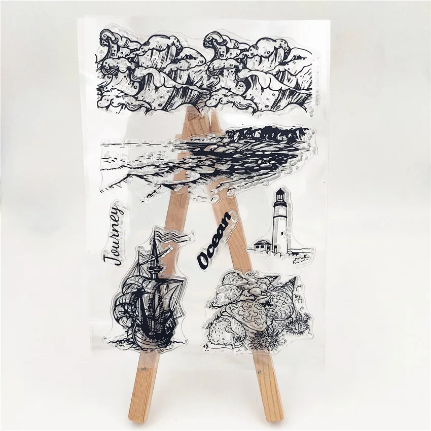 

Ocean Coastal Stamps Clear Stamp Rubber Transparent Silicone Seal for DIY Scrapbooking Photo Album Decorative Template Crafts