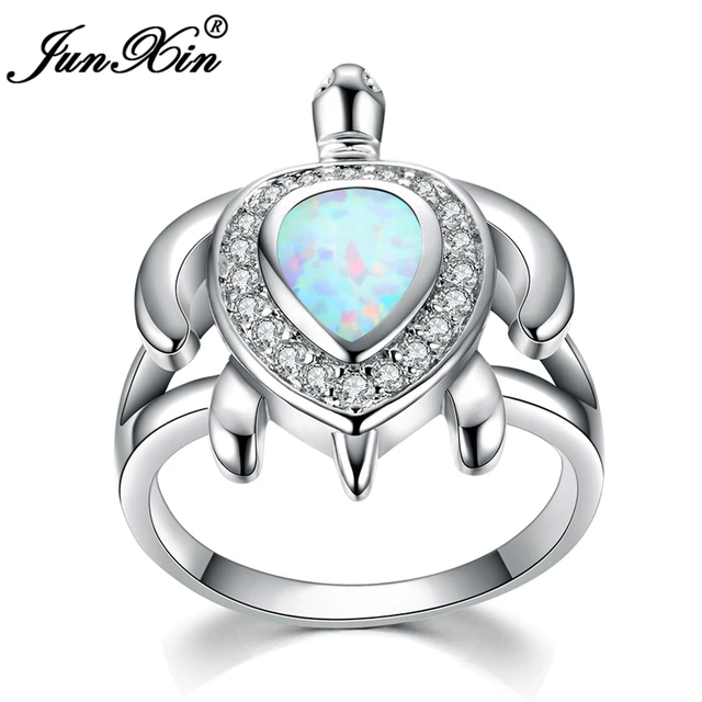 Junxin Brand Female White Fire Opal Ring Fashion Turtle Gold Junxin Brand Female White Fire Opal Ring Fashion Turtle Gold Filled Animal Jewelry Vintage Wedding
