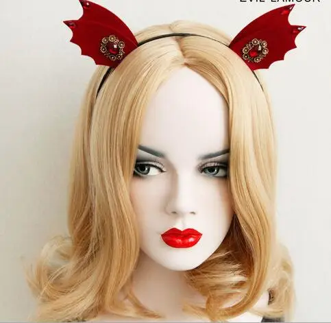 Новое поступление для женщин Красная летучая мышь уши с золотой металл ленты для волос с цветами Вечерние Девушки Прекрасный тика в стиле