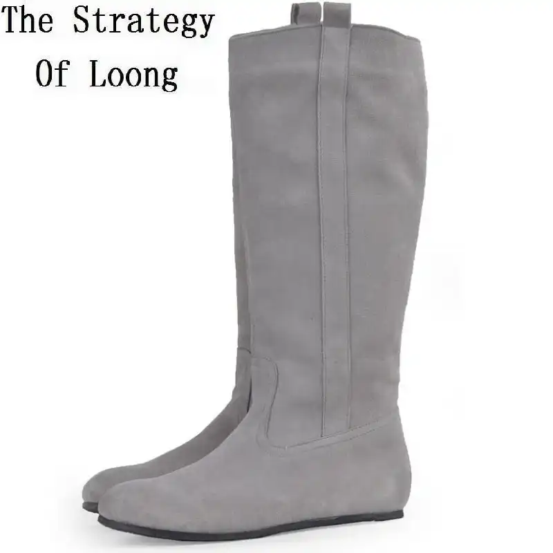 flat heel knee high leather boots