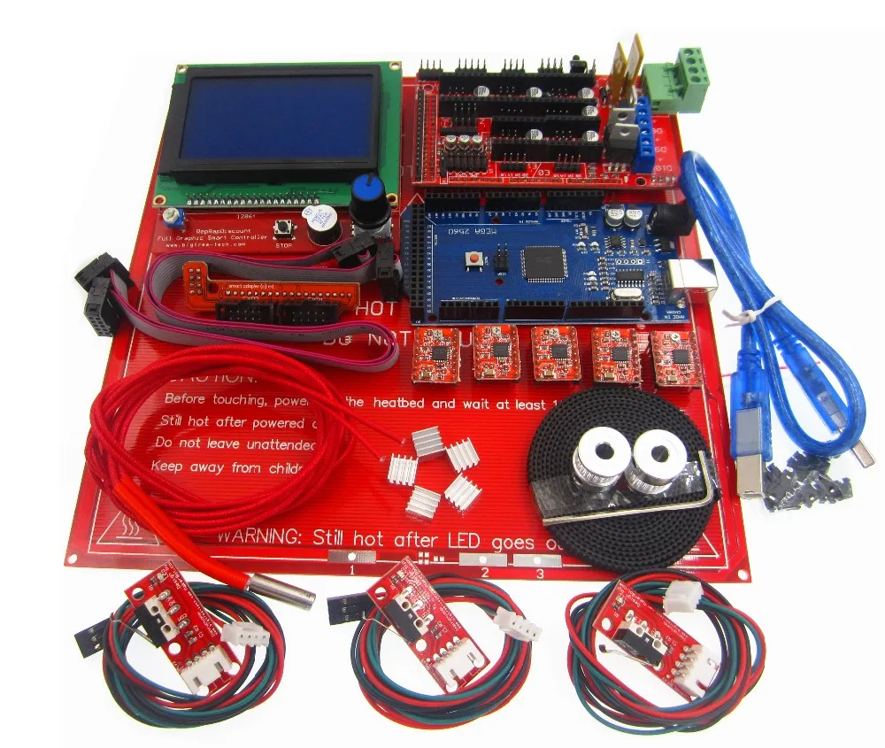 Best Price 3D Printer Kit set Ramps 1.4 board +12864 LCD Screen + MK2B Heatbed + A4988 motor driver +Controller