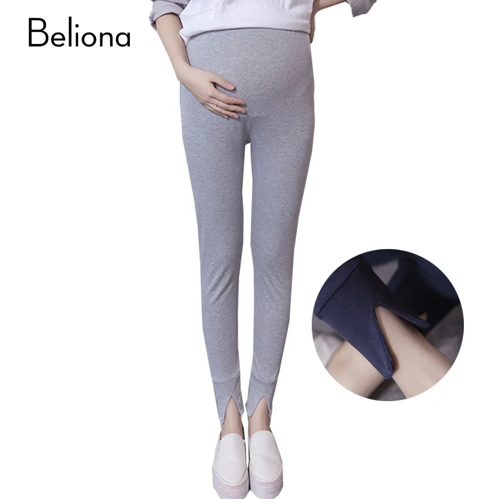 Maternity Leggings High Waist Split Maternity Pants Stretch Slim