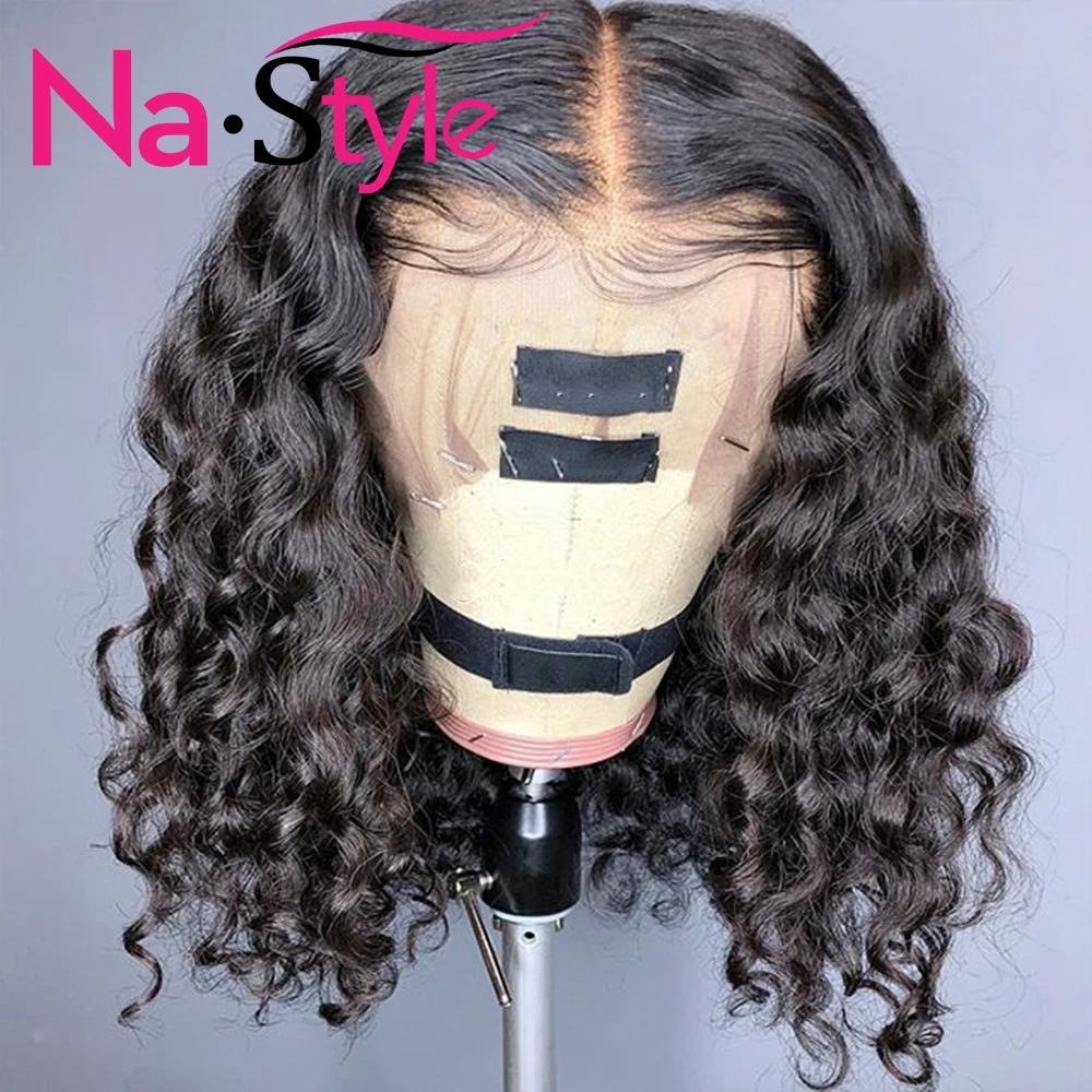 

HD Transparent Lace Frontal Wigs PrePlucked Short Bob Water Wave Wig 180% 13x6 Deep Part Human Hair Pixie Cut Wig For Women Remy