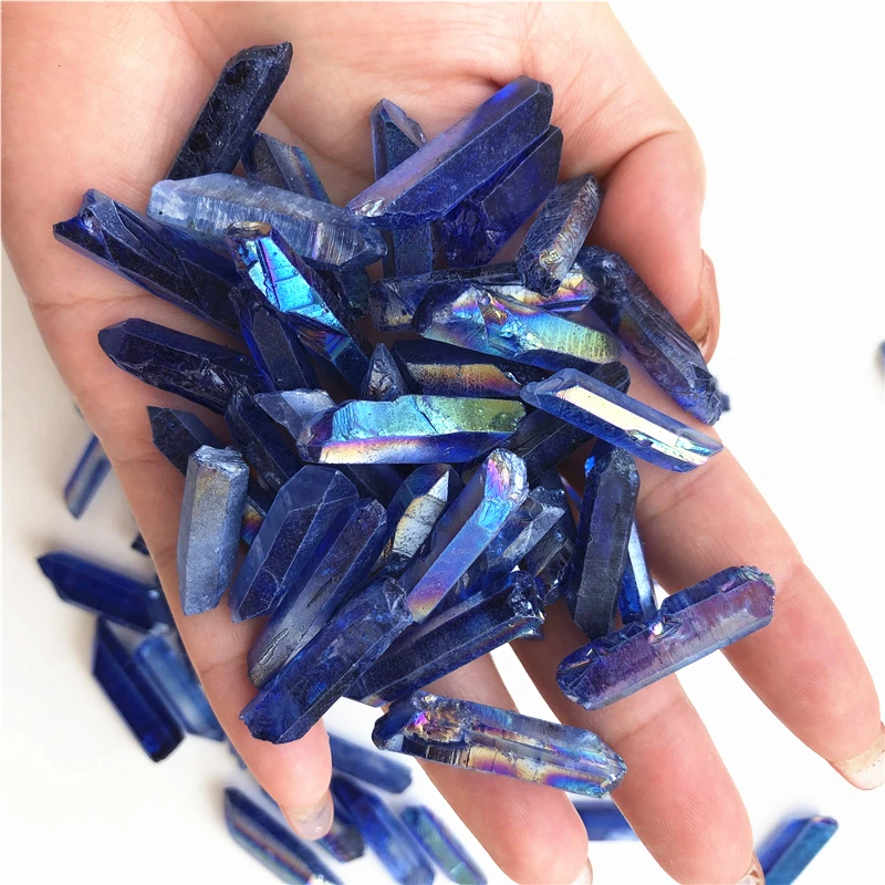 50 г синий Aura кварцевый точечный титановый гальванический кварцевый кристалл палочка натуральные кварцевые кристаллы