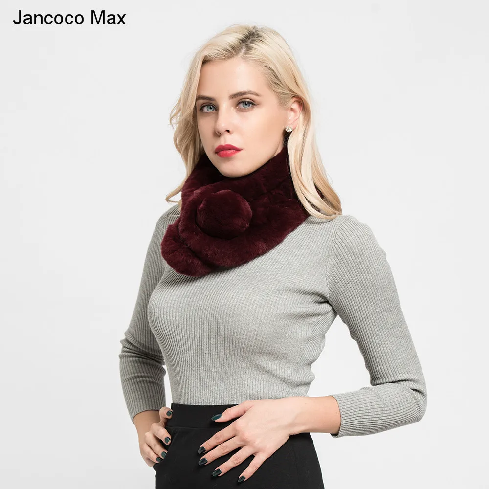 Jancoco Max Настоящий мех кролика шарф женские модные однотонные шали натуральный мех зимние теплые шарфы S7138
