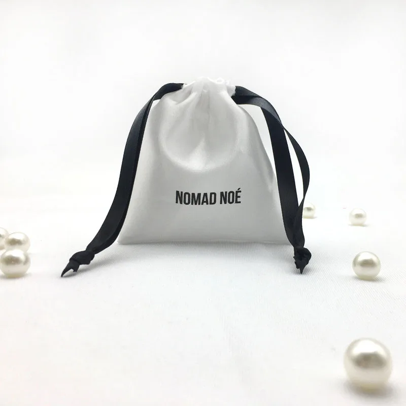 Атласная сумка для упаковки ювелирных изделий, белая сумка на шнурке с принтом логотипа, косметические вечерние роскошные сумки из бисера, многоразовые шелковые сумки на заказ