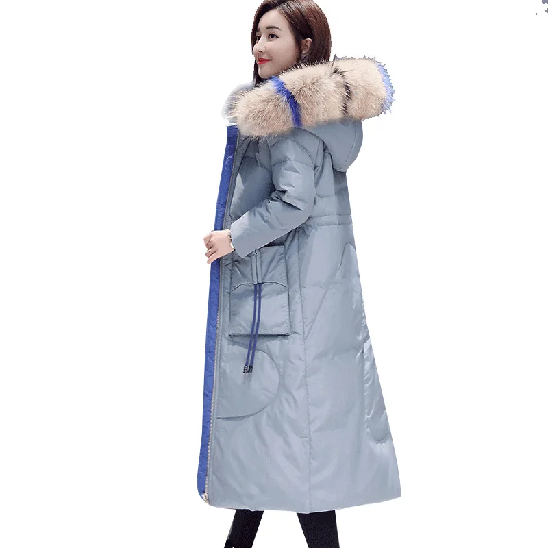 Le Noir Couleur Renard Bas Dames Manteau Version Ceciliay Longue Femmes Genou De Coréenne Vers Section La 2018 Nouvelle Col Fourrure Grand Minceur Hiver bleu Slim qOOx7gU