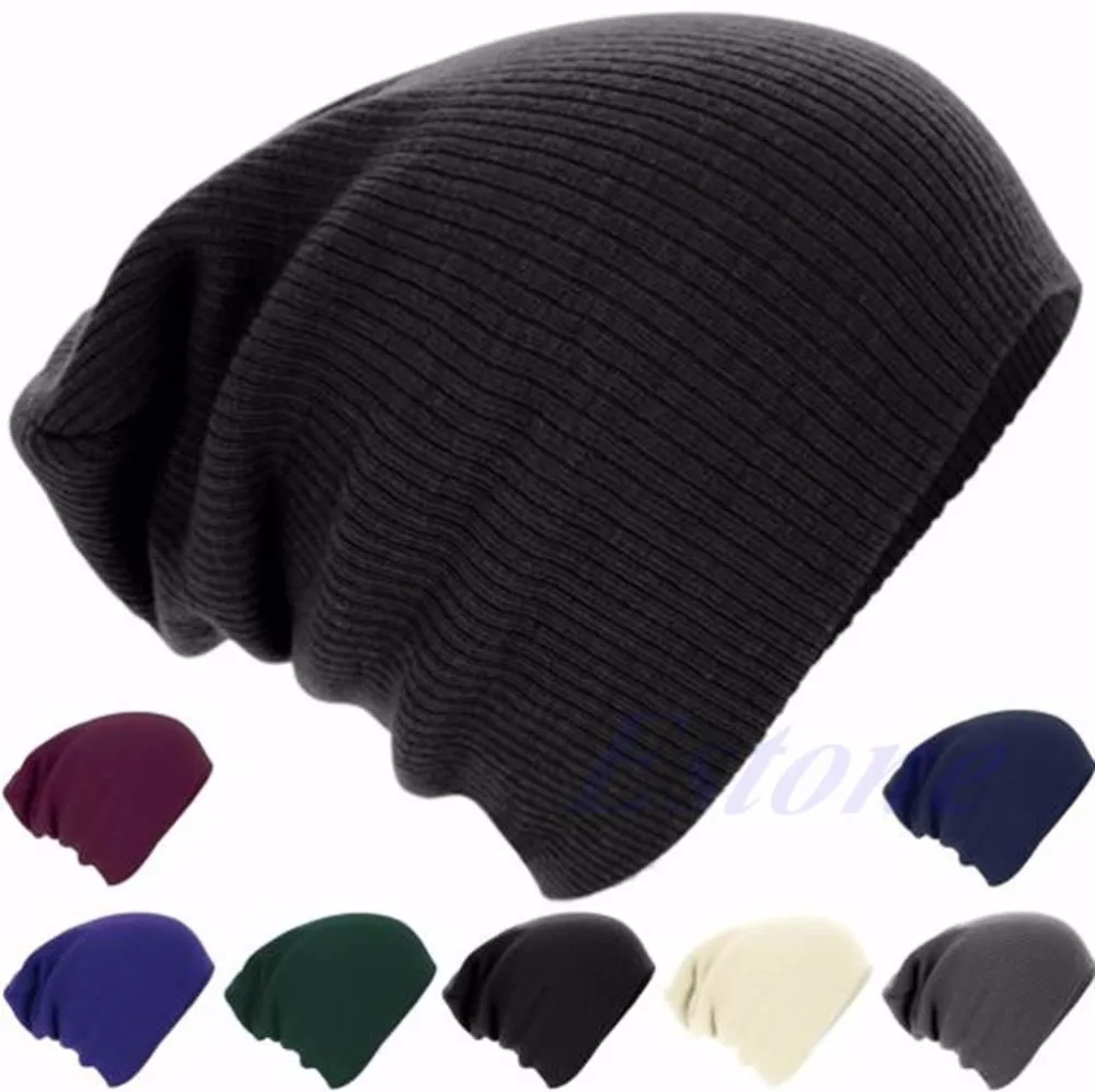 

Men Women Knit Crochet Warm Oversize Slouchy Beanie Hat Hip-Hop Cap Stripe Skull