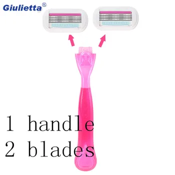 

New Giulietta Safety Beauty Lady Razor Replace Head 1 Razor Handle + 2 Blades Manual Shaving Women Razors Blade Shaving Hair